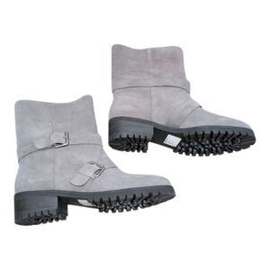 SPLENDID (9) Chunky Moto Lug Gray Suede Ankle Boots Faux Fur Lining NWOT